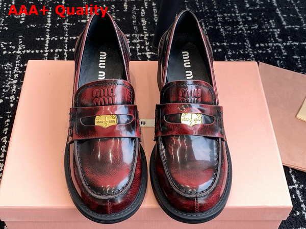 Miu Miu Brushed Leather Loafers in Crimson 5D276E Replica