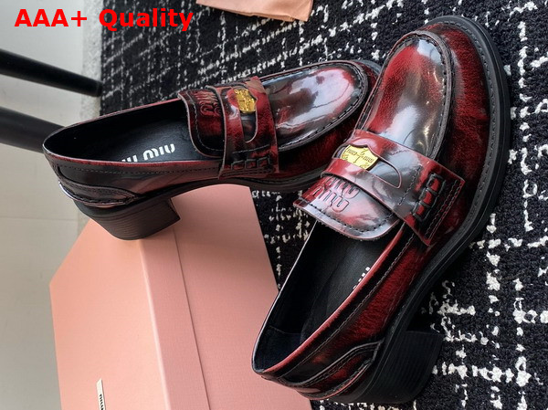 Miu Miu Brushed Leather Loafers in Crimson 5D276E Replica