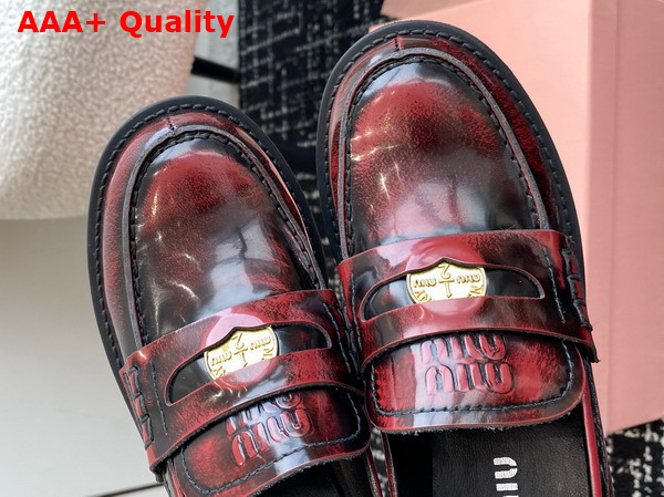 Miu Miu Brushed Leather Loafers in Crimson 5D276E Replica