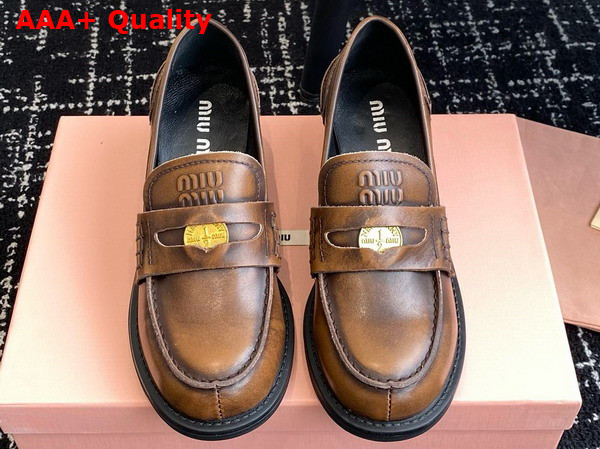 Miu Miu Brushed Leather Loafers in Tobacco 5D276E Replica