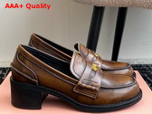 Miu Miu Brushed Leather Loafers in Tobacco 5D276E Replica