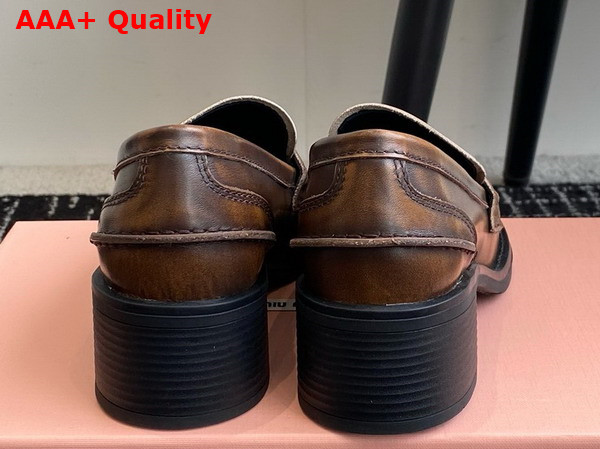 Miu Miu Brushed Leather Loafers in Tobacco 5D276E Replica