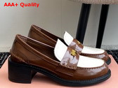 Miu Miu Brushed Leather Loafers in Tobacco and White 5D276E Replica