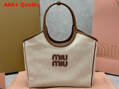 Miu Miu Canvas Ivy Bag in Beige and Brandy Replica