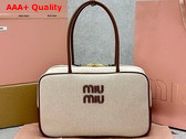 Miu Miu Canvas Top Handle Bag in Beige and Brandy 5BB163 Replica