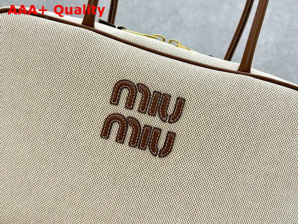 Miu Miu Canvas Top Handle Bag in Beige and Brandy 5BB163 Replica