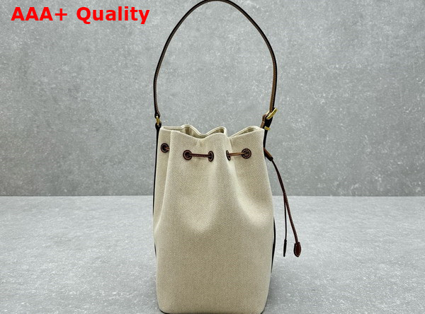 Miu Miu Canvas and Leather Bucket Bag Beige Brandy 5BE089 Replica