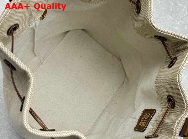 Miu Miu Canvas and Leather Bucket Bag Beige Brandy 5BE089 Replica