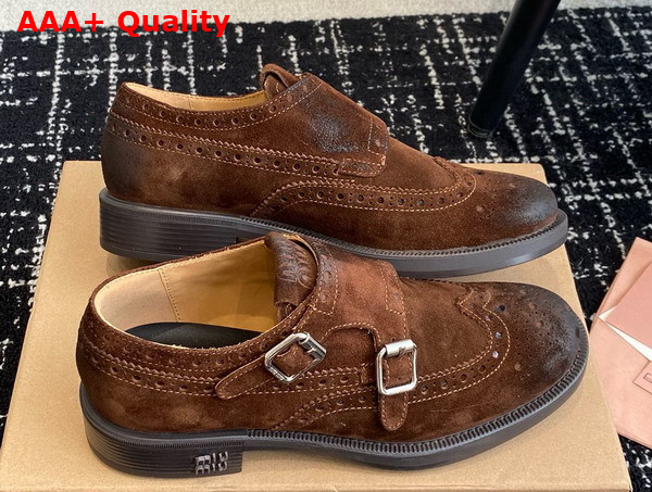 Miu Miu Churchs X Miu Miu Suede Monk Strap Brogues Dark Brown 5E039E Replica