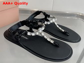 Miu Miu Cotton Cord Thong Sandals Crystal and Black Replica 5Y196E