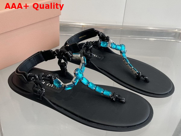 Miu Miu Cotton Cord Thong Sandals Crystal and Black Replica 5Y196E