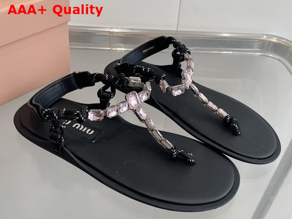 Miu Miu Cotton Cord Thong Sandals Crystal and Black Replica 5Y196E