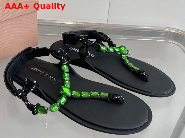 Miu Miu Cotton Cord Thong Sandals Crystal and Black Replica 5Y196E