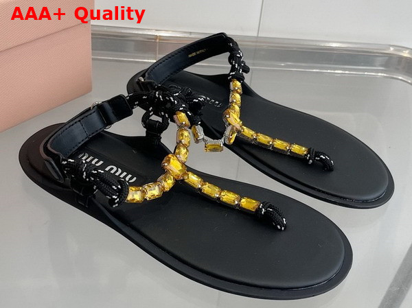 Miu Miu Cotton Cord Thong Sandals Crystal and Black Replica 5Y196E