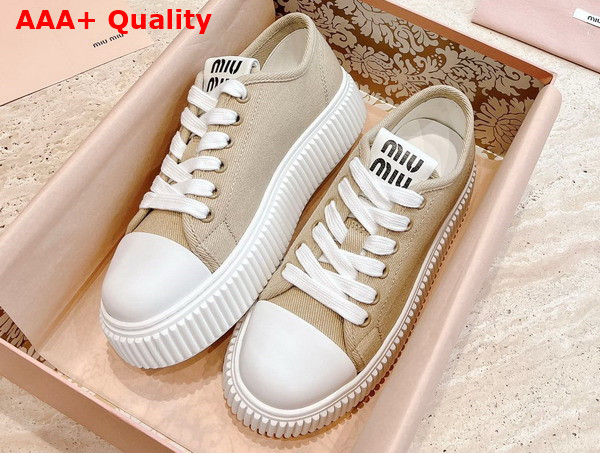 Miu Miu Denim Sneakers in Colonial Beige 5E889D Replica