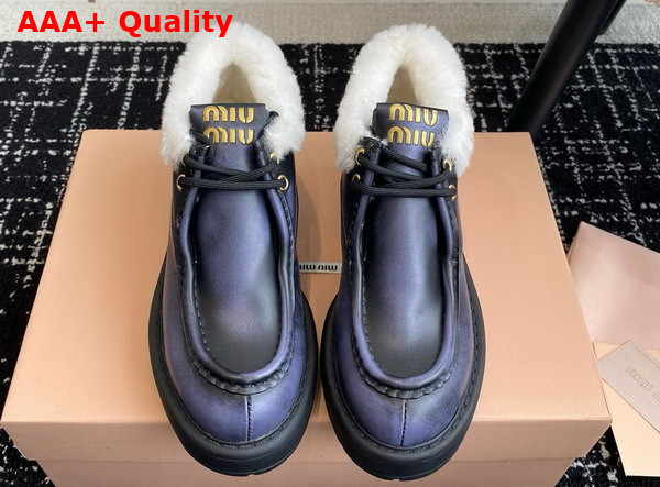 Miu Miu Fume Leather Booties in Blue 5T965D Replica