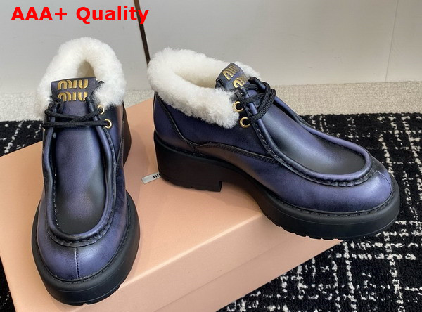 Miu Miu Fume Leather Booties in Blue 5T965D Replica