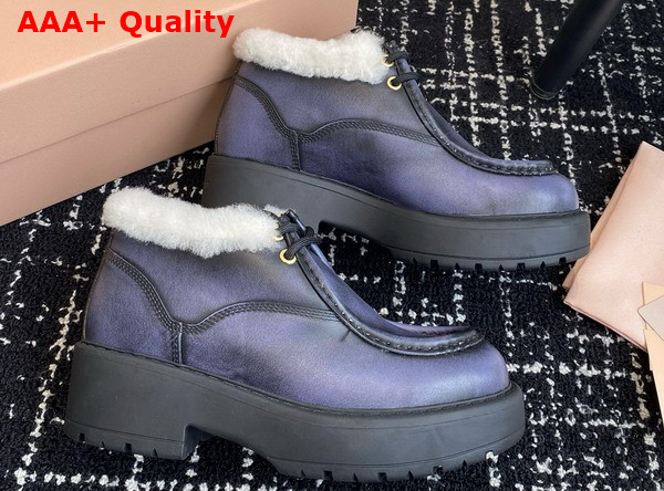 Miu Miu Fume Leather Booties in Blue 5T965D Replica