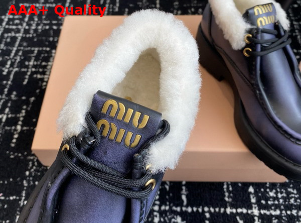 Miu Miu Fume Leather Booties in Blue 5T965D Replica