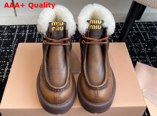 Miu Miu Fume Leather Booties in Sienna 5T965D Replica