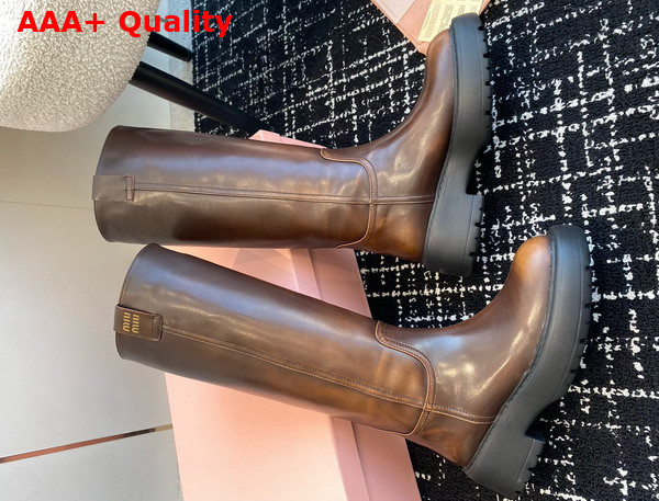 Miu Miu Fume Leather Boots in Sienna 5W971D Replica