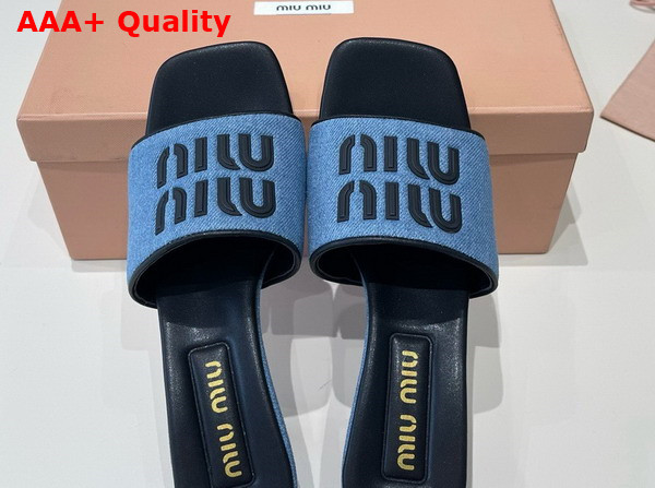 Miu Miu Heeled Denim Slides in Blue and Black Replica