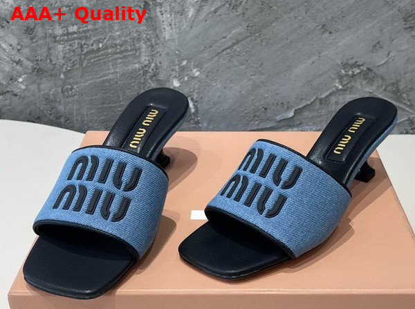 Miu Miu Heeled Denim Slides in Blue and Black Replica