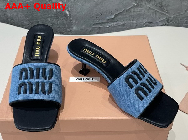 Miu Miu Heeled Denim Slides in Blue and Black Replica