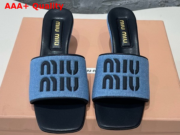 Miu Miu Heeled Denim Slides in Blue and Black Replica