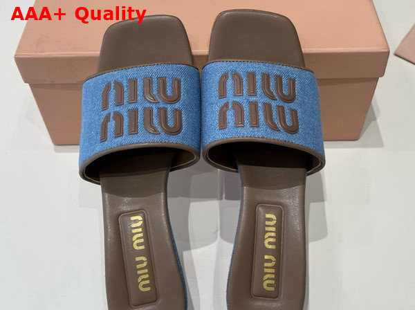 Miu Miu Heeled Denim Slides in Blue and Brown Replica