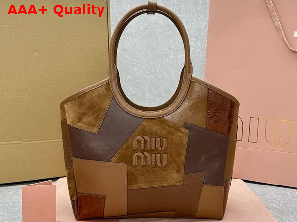 Miu Miu IVY Leather Patchwork Bag in Cognac Replica