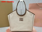 Miu Miu Large Ivy Canvas Bag with Leather Handles Beige and Brandy 5BG286 Replica