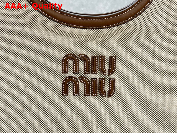 Miu Miu Large Ivy Canvas Bag with Leather Handles Beige and Brandy 5BG286 Replica