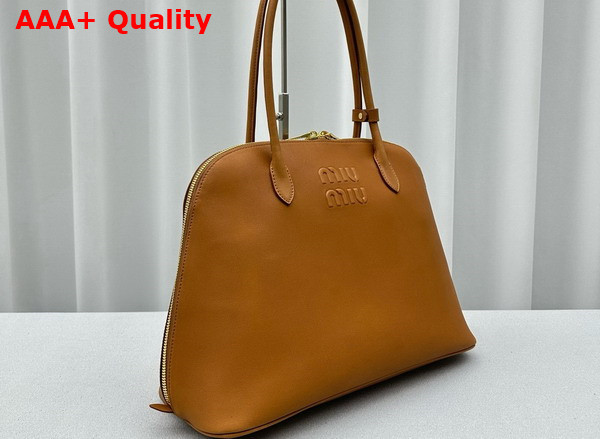 Miu Miu Large Leather Top Handle Bag in Cognac 5BA289 Replica