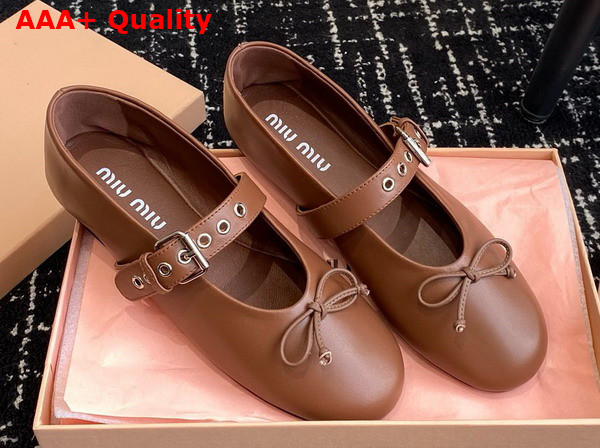 Miu Miu Leather Ballerinas in Cognac Brown 5F210E Replica