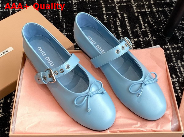 Miu Miu Leather Ballerinas in Sky Blue 5F210E Replica