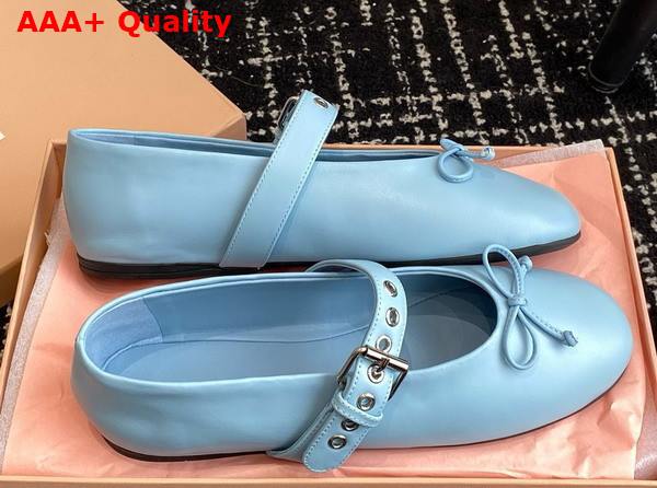 Miu Miu Leather Ballerinas in Sky Blue 5F210E Replica