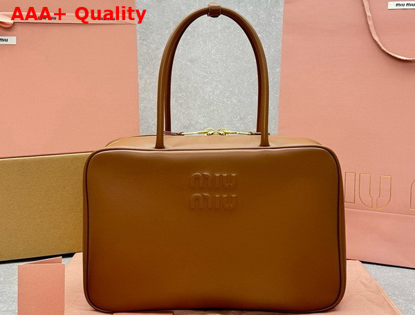 Miu Miu Leather Beau Bag in Cognac 5BB117 Replica