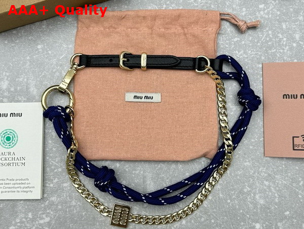 Miu Miu Leather Cord and Metal Trick Black and Baltic Blue 5TL510 Replica