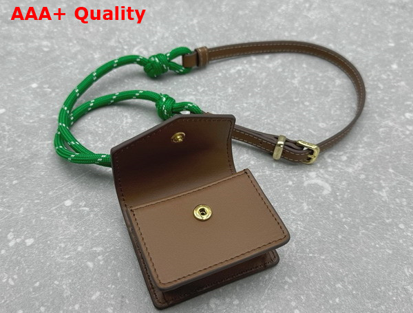 Miu Miu Leather Cord and Metal Trick with Mini Pouch Cognac and Emerald Green 5TL515 Replica