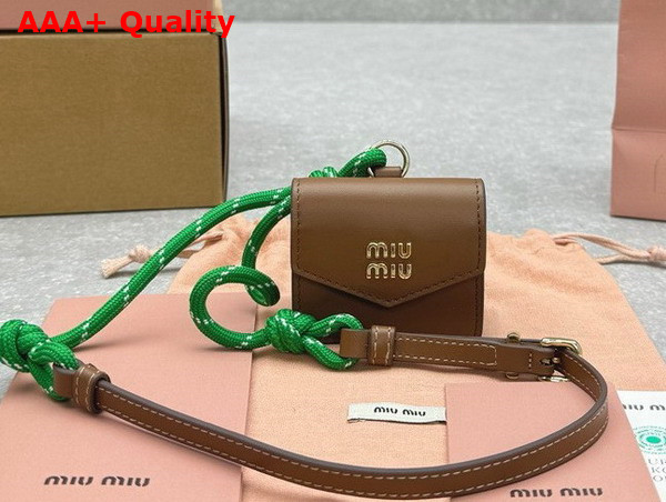 Miu Miu Leather Cord and Metal Trick with Mini Pouch Cognac and Emerald Green 5TL515 Replica