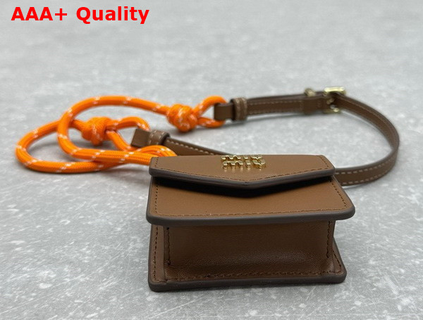 Miu Miu Leather Cord and Metal Trick with Mini Pouch Cognac and Orange 5TL515 Replica