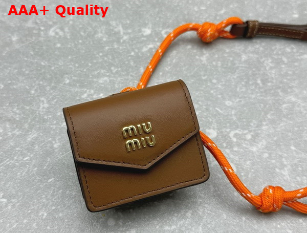 Miu Miu Leather Cord and Metal Trick with Mini Pouch Cognac and Orange 5TL515 Replica