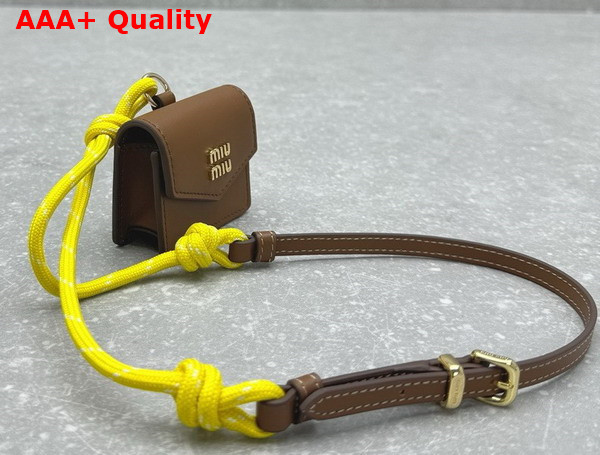 Miu Miu Leather Cord and Metal Trick with Mini Pouch Cognac and Yellow 5TL515 Replica