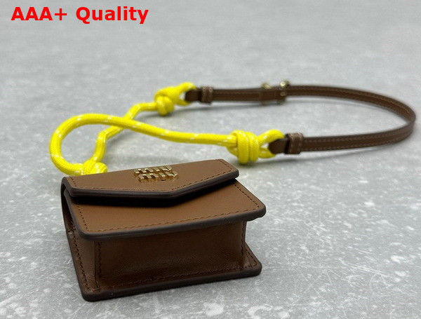 Miu Miu Leather Cord and Metal Trick with Mini Pouch Cognac and Yellow 5TL515 Replica