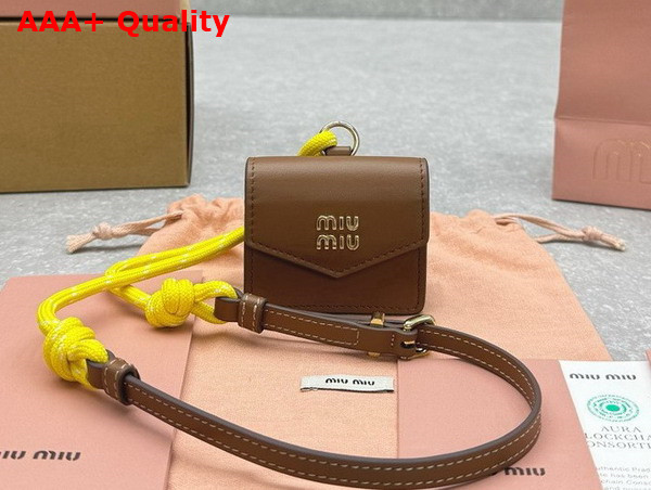 Miu Miu Leather Cord and Metal Trick with Mini Pouch Cognac and Yellow 5TL515 Replica