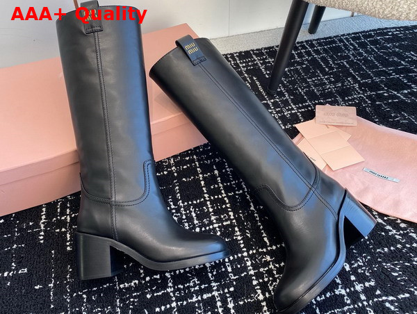 Miu Miu Leather High Boots in Black 5W967D Replica