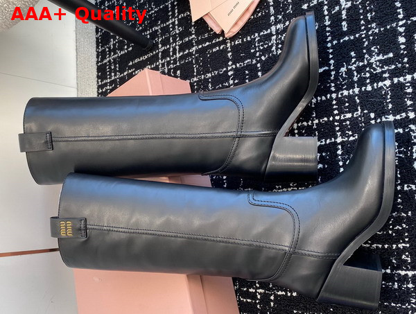 Miu Miu Leather High Boots in Black 5W967D Replica