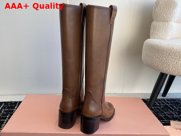 Miu Miu Leather High Boots in Brown 5W967D Replica