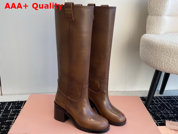 Miu Miu Leather High Boots in Brown 5W967D Replica